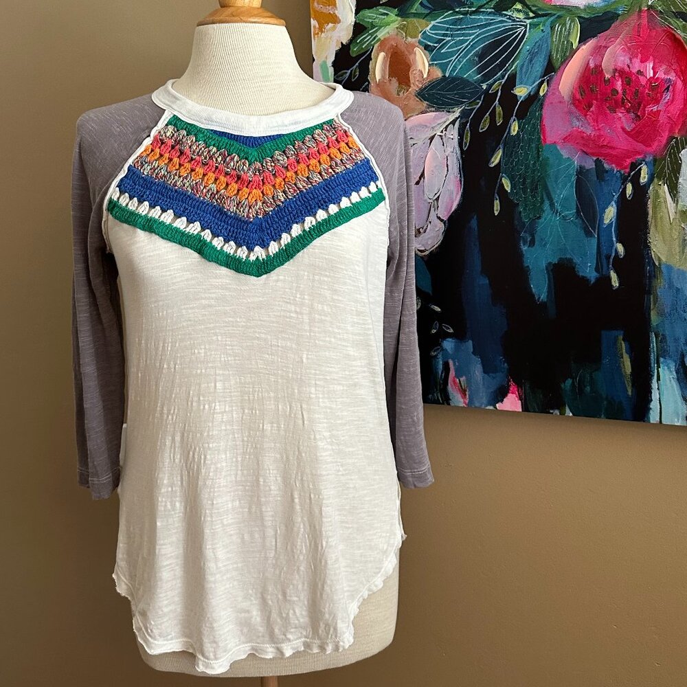 We The Free Crochet Raglan Top Boho Festival Women's Size Small